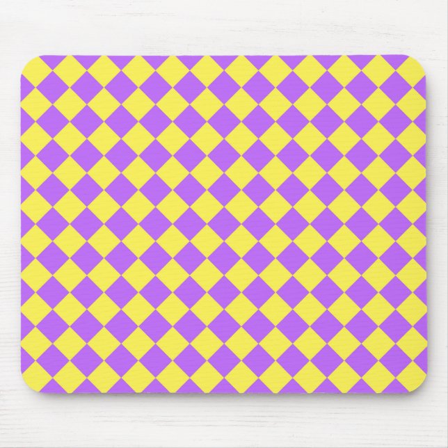 Yellow Purple Chequered Diamond Pattern  Mouse Mat (Front)