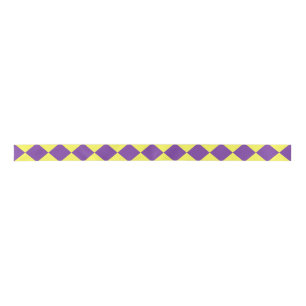 Yellow Purple Chequered Diamond Pattern Satin Ribbon