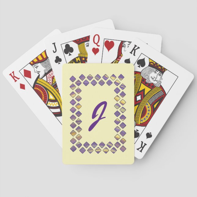 Yellow Purple Diamond Blends Monogram Playing Card (Back)