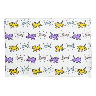 Yellow Purple Dogs Bones Graffiti Style Pillowcase