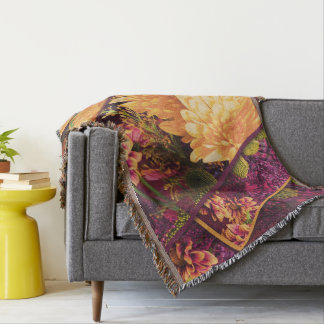 Yellow Purple Fall Flowers Thanksgiving  Throw Blanket