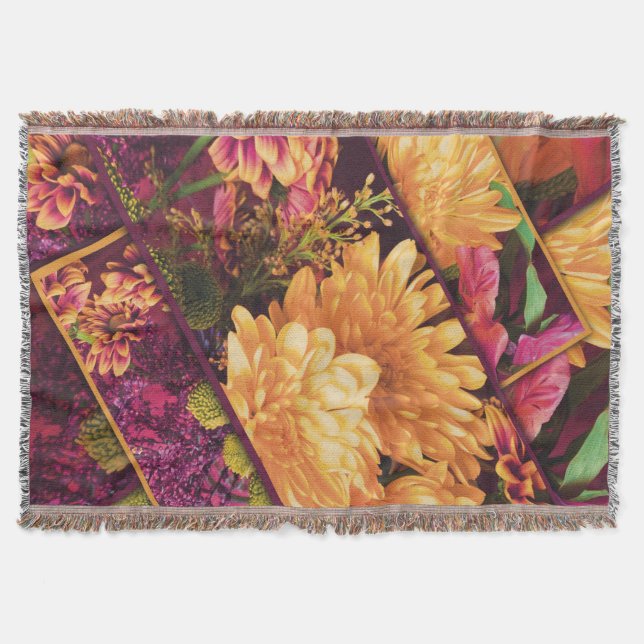 Yellow Purple Fall Flowers Thanksgiving  Throw Blanket (Front)
