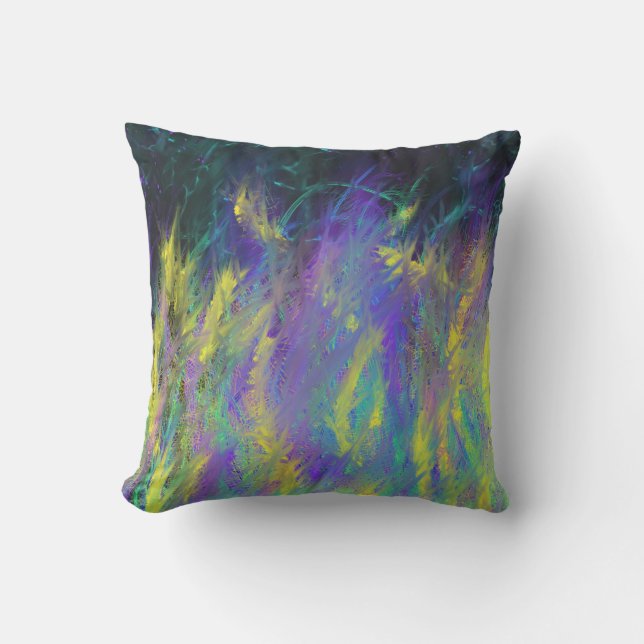 Yellow Purple Flames Painting & 'Yahweh' Word Art Cushion (Front)