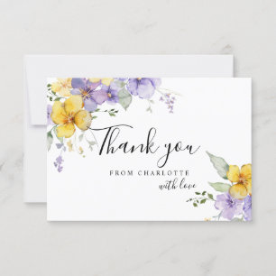 Yellow Purple Floral Bridal Shower Thank You  Card