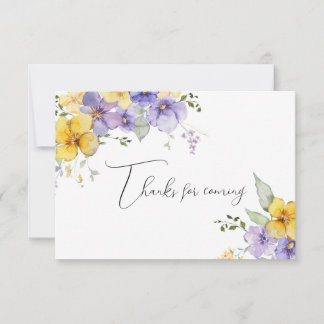 Yellow Purple Floral Thanks for Coming Note Card