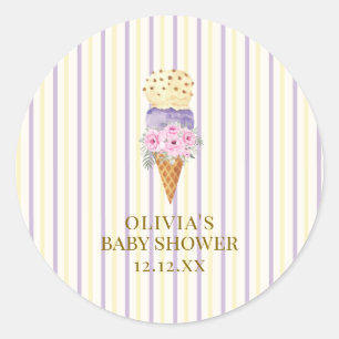 Yellow Purple Flower Scoop Ice Cream Baby Shower Classic Round Sticker