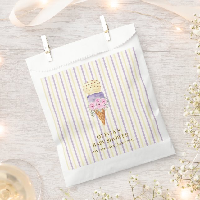 Yellow Purple Flower Scoop Ice Cream Baby Shower Favour Bags (Clipped)