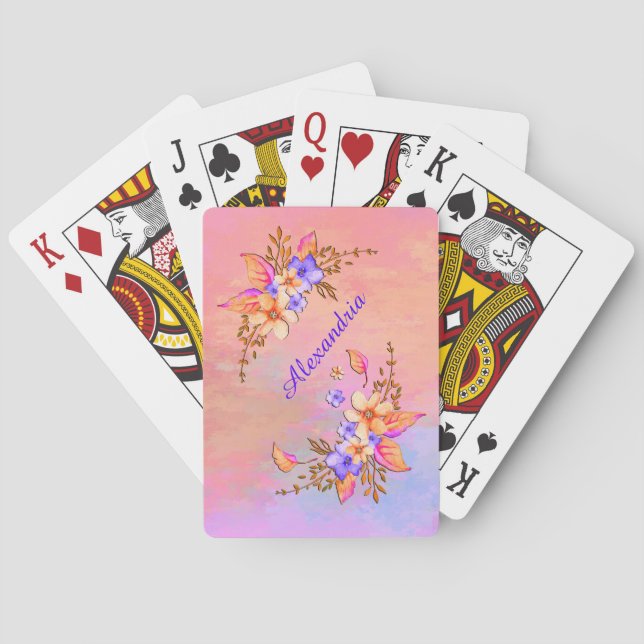 Yellow Purple Flowers Abstract Watercolor Pattern Playing Cards (Back)