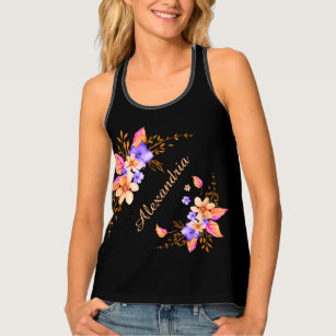 Yellow Purple Flowers Abstract Watercolor Pattern Tank Top