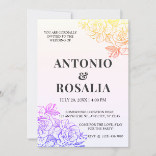 Yellow & Purple Flowers Vintage Illustration Wedd Invitation