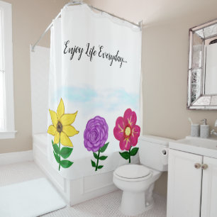 Yellow Purple Fuchsia Garden Flowers Quote Shower Curtain