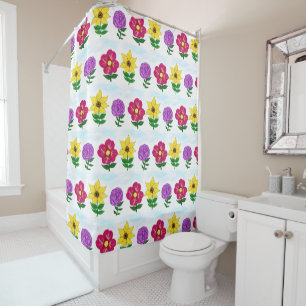 Yellow Purple Fuchsia Garden Flowers Shower Curtain