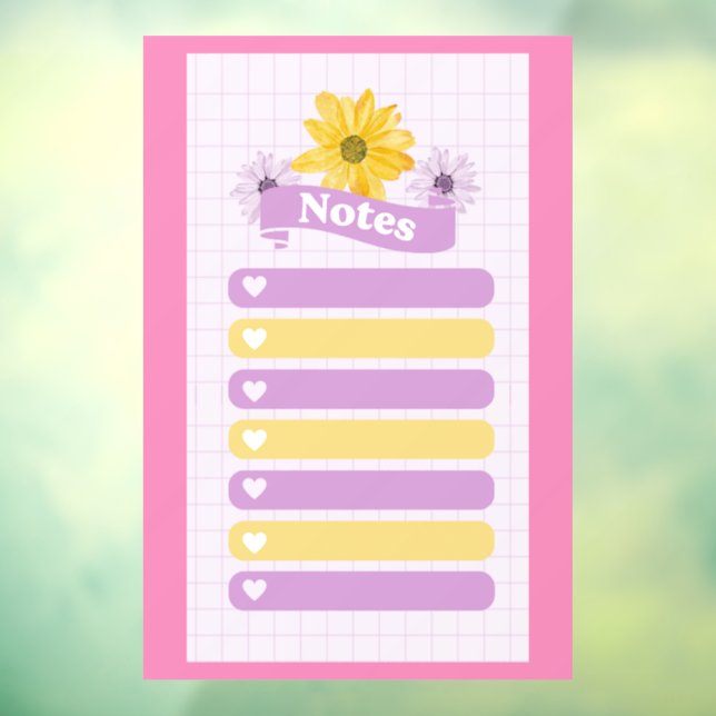 Yellow Purple Girly Floral Flower Blossom Hearts Window Cling (Sheet 3)