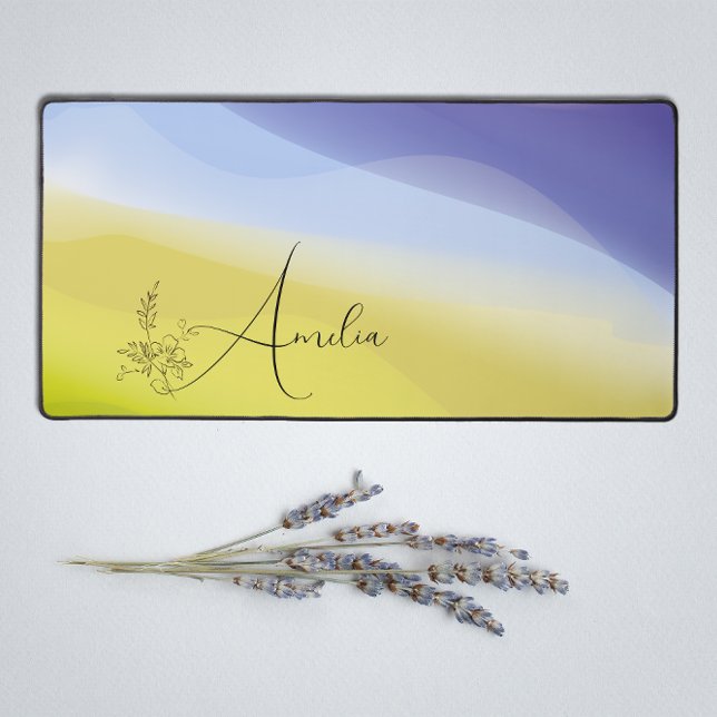 Yellow purple gradient floral name  desk mat (Creator Uploaded)