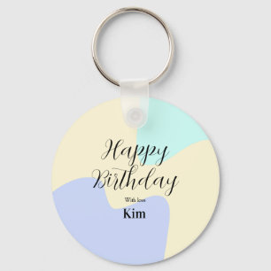 Yellow purple green happy birthday abstract pastel key ring