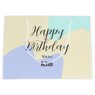 Yellow purple green happy birthday abstract pastel large gift bag