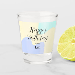 Yellow purple green happy birthday abstract pastel shot glass