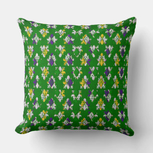 YELLOW PURPLE GREEN MARDI GRAS FLEUR DI LIS CUSHION