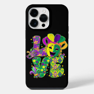 YELLOW PURPLE GREEN MARDI GRAS LOVE & MASK iPhone 14 PRO MAX CASE