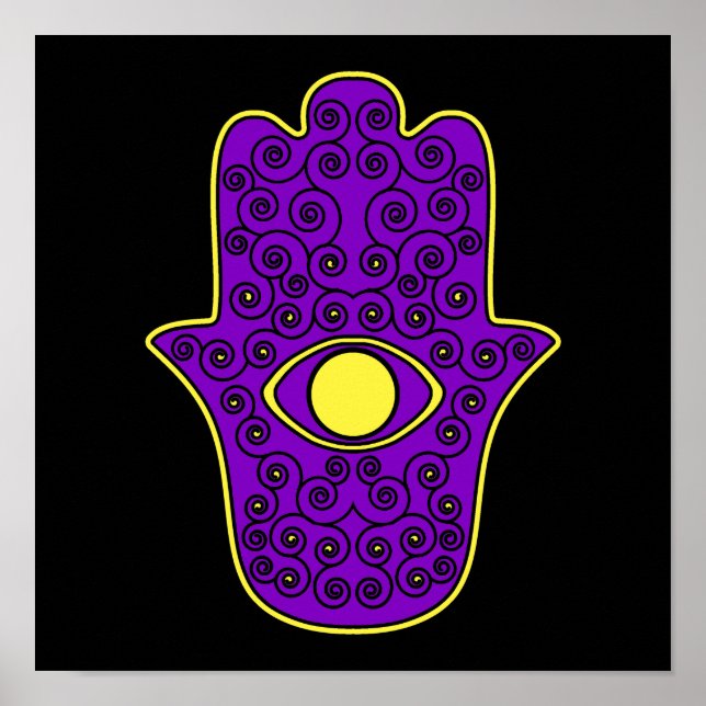 Yellow Purple Hamsa-Hand of Miriam-Hand of Fatima. Poster (Front)