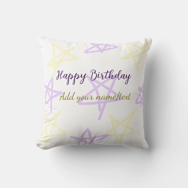 Yellow purple  happy birthday add name text simple cushion (Front)