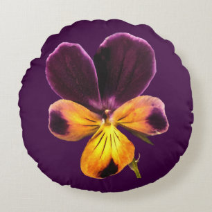 Yellow Purple Johnny Jump Up Flower Round Pillow