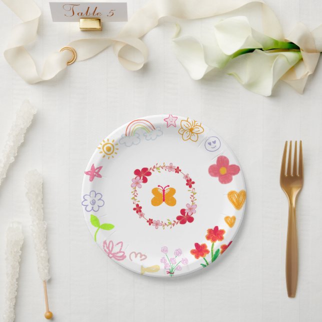 Yellow Purple Kids Birthday Party Plates (Wedding)