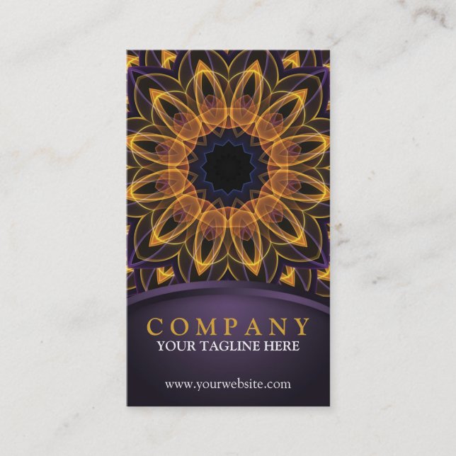 Yellow Purple Lotus Mandala Business Card (Front)