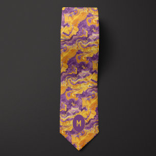 Yellow & Purple Marbled Monogram  Tie
