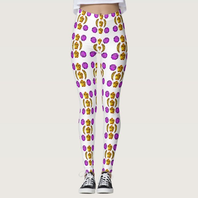 Yellow Purple Pattern Leggings (Front)