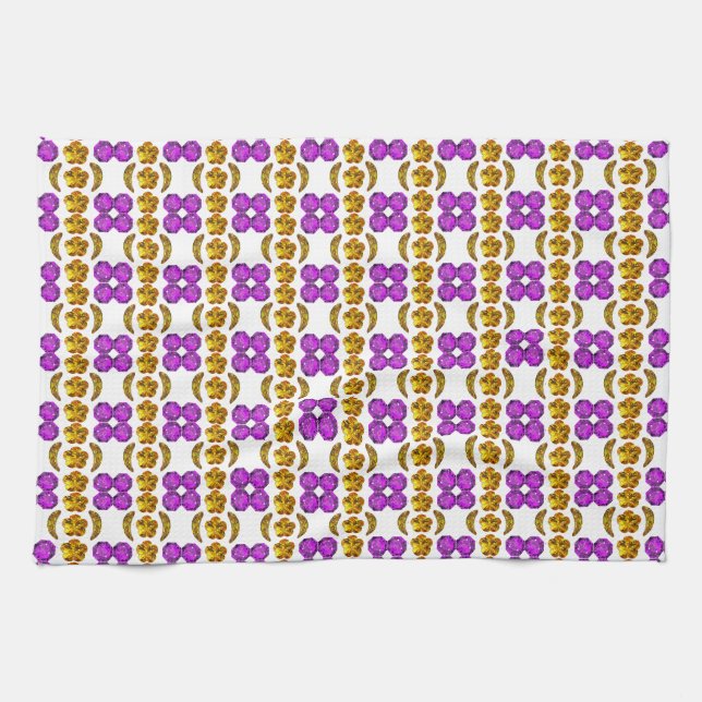 Yellow Purple Pattern Tea Towel (Horizontal)