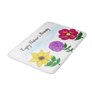 Yellow Purple Pink Flowers Bath Mat