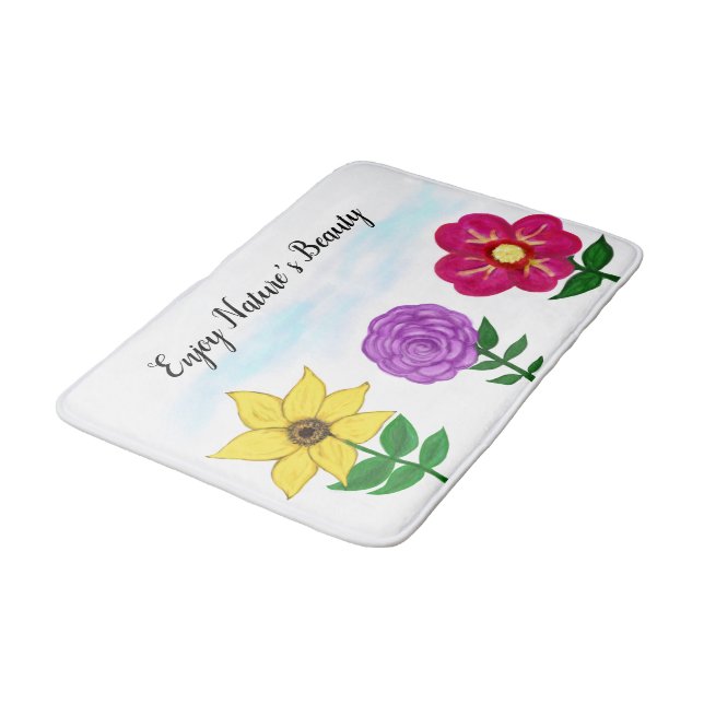 Yellow Purple Pink Flowers Bath Mat (Angled)