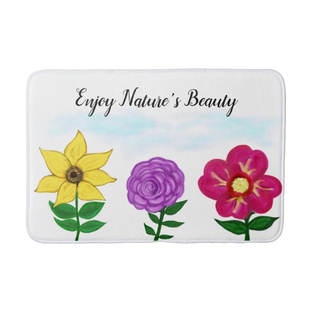 Yellow Purple Pink Flowers Bath Mat (Front)