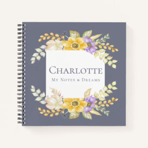 Yellow Purple Pretty Flower Personalised Notebook