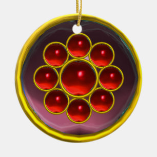 YELLOW PURPLE RED GEMSTONE MON CERAMIC TREE DECORATION