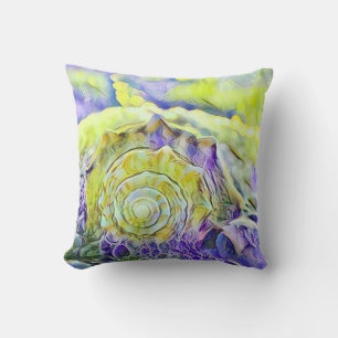 Yellow purple seashell in foaming sea watercolor  cushion