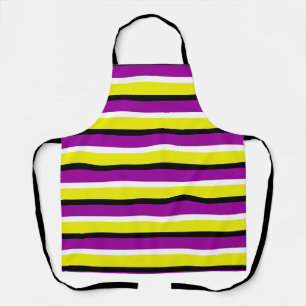 Yellow Purple Stripes Pattern Apron