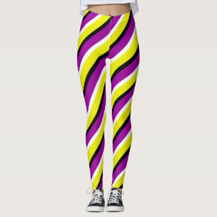 Yellow Purple Stripes Pattern Leggings