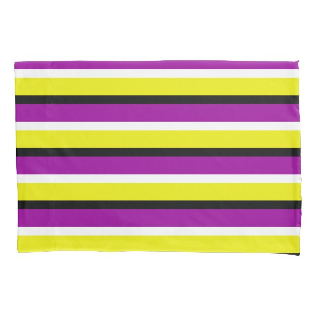 Yellow Purple Stripes Pattern Pillowcase (Front)