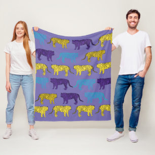 Yellow Purple Tigers, Big Cats Fleece Blanket