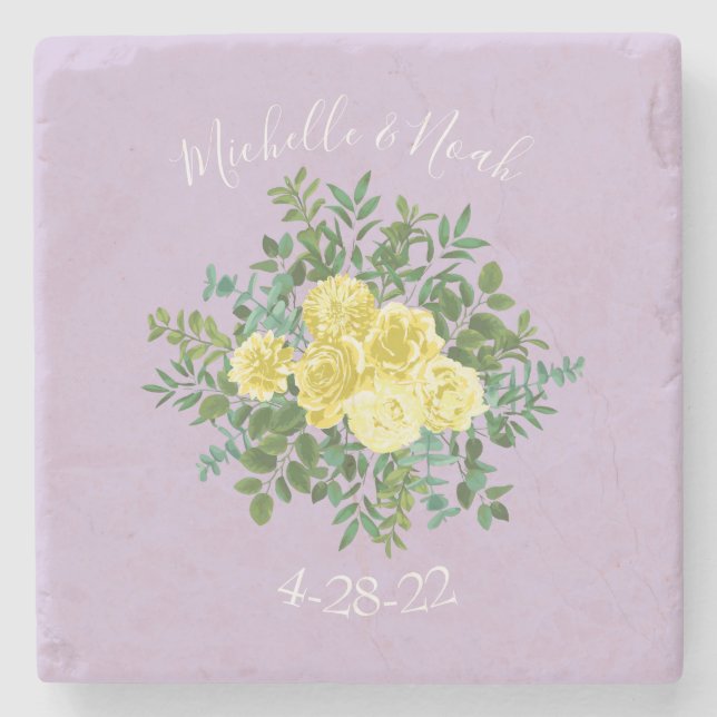 Yellow & Purple Vintage Elegant Spring Wedding Stone Coaster (Front)