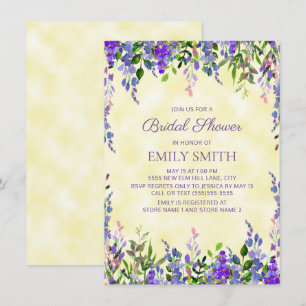 Yellow Purple Watercolor Floral Bridal Shower Invitation