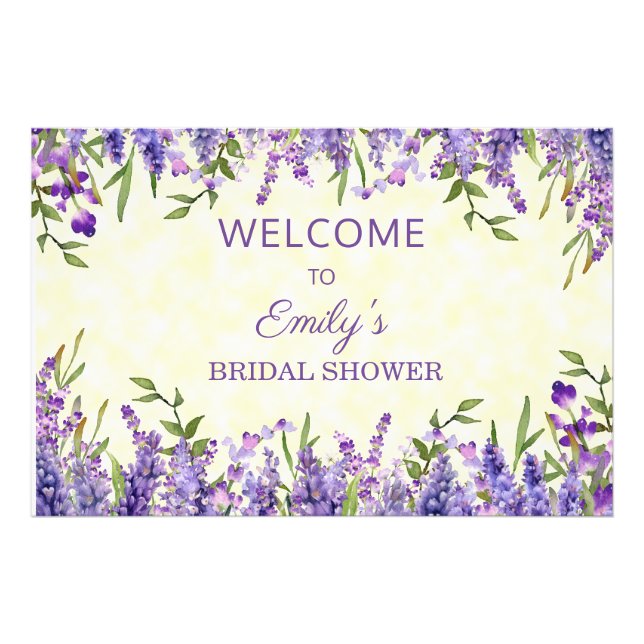 Yellow Purple Watercolor Floral Bridal Shower Photo Print (Front)