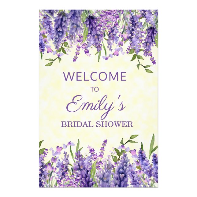Yellow Purple Watercolor Floral Bridal Shower Photo Print (Front)