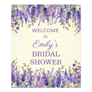 Yellow Purple Watercolor Floral Bridal Shower Photo Print