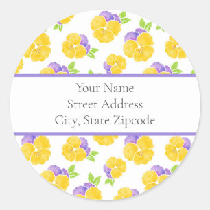 Yellow Purple Watercolor Pansy Pattern labels