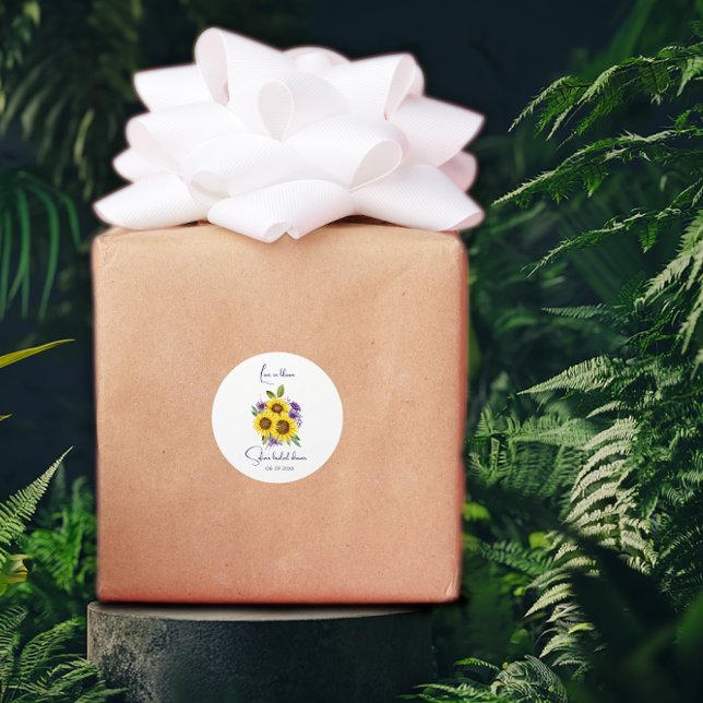 Yellow purple wildflower sunflower watercolor  classic round sticker (Creator Uploaded)