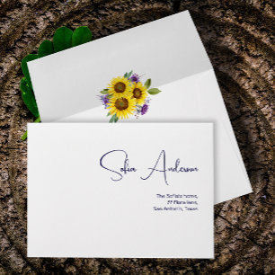 Yellow purple wildflower sunflower watercolor  envelope