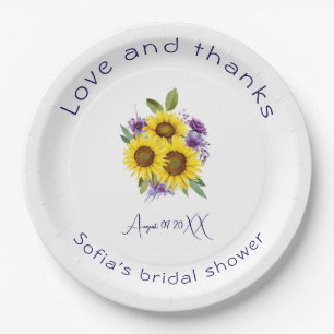 Yellow purple wildflower sunflower watercolor  paper plate